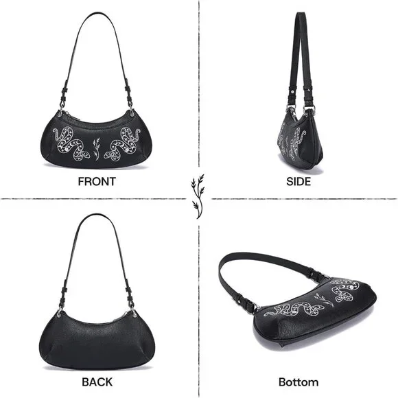 Bat Goth Mini Purse Women Y2K Small Shoulder Bag Star Charm Fashion Black Snake - Picture 8 of 8